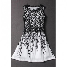 Elegant Jewel Neck Sleeveless Lace Splicing Sprint Print Dress For Women