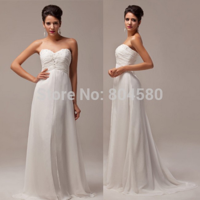  Hot Stock Strapless Chiffon prom dresses Floor-Length Long evening party gown white formal dress CL6041