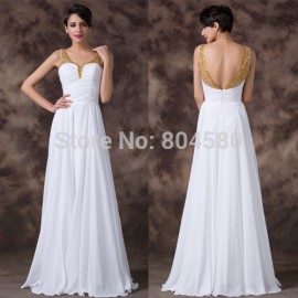   Classic Elegant Ladies Floor Length White Chiffon Party dresses Fashion Celebrity A Line Pageant Evening dress CL6192
