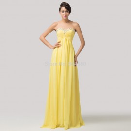   Grace Karin Women Casual Party A Line Floor length Chiffon Yellow Evening dress Long Formal Gown ball prom CL6119