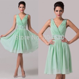 2015 New Cheap Knee Length Sleeveless Tank Chiffon Prom dress Women Summer Party Gown Short Cocktail dresses Homecoming 6104