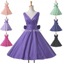 Elegant 50s 60s Polka Dots Winter Cotton Women Vintage Retro Prom Party Evening Formal Gown Mid Calf Pinup Wiggle Dress CL6295