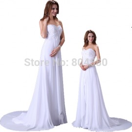 Free Shipping Elegant Design Floor Length White Chiffon Wedding dress 2015 Women Bridal Gown Formal Party dresses 2526