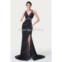 Deep V Neck Backless Black Color Sheath Slit Evening Dress Formal Party Gown Long Women Sexy Winter Prom dresses
