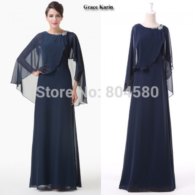  Grace Karin Floor Length Blue Winter dress Women Casual Party Gown Special Occasion Prom dresses Long Evening Gowns CL6210