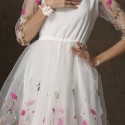 Elegant Scoop Neck Half Sleeves Embroidered Dress For Women