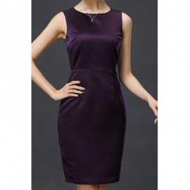Elegant Scoop Neck Solid Color Sleeveless Dress For Women