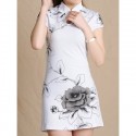 Ethnic Style Stand Collar Floral Print Short Sleeve Women's Dress