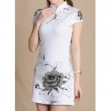 Ethnic Style Stand Collar Floral Print Short Sleeve Women's Dress