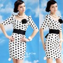 Lady Style Elegant Large Polka Dot Embellished Short Sleeves Dress For Women