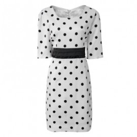 Lady Style Elegant Large Polka Dot Embellished Short Sleeves Dress For Women