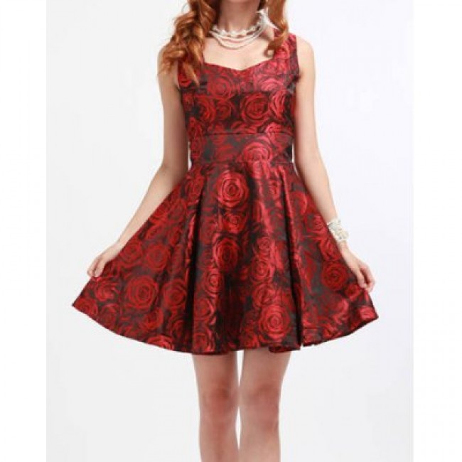 Stylish and Charming Rose Embellished Sleeveless Dress For Women
