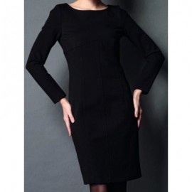 Vintage Boat Neck Long Sleeves Solid Color Bodycon Dress For Women