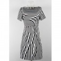 Vintage Boat Neck Short Sleeves Striped Bodycon Dress For Women