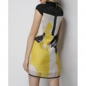 Vintage Flat Collar Short Sleeves Print Zippered Dress For Women