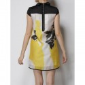 Vintage Flat Collar Short Sleeves Print Zippered Dress For Women