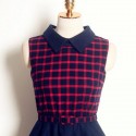Vintage Flat Collar Sleeveless Plaid Woolen Dress For Women