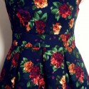 Vintage Flowers Printed Jewel Neck Sleeveless Dress For Women