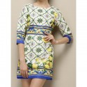 Vintage Jewel Neck 3/4 Sleeves Jacquard Print Dress For Women