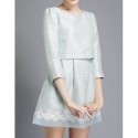 Vintage Jewel Neck 3/4 Sleeves Lace Splicing Dress For Women