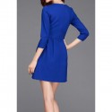 Vintage Jewel Neck 3/4 Sleeves Solid Color Dress For Women