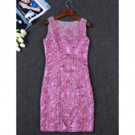 Vintage Jewel Neck Embroidered Sleeveless Dress For Women