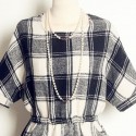 Vintage Jewel Neck Half Sleeves Plaid Woolen Dress For Women
