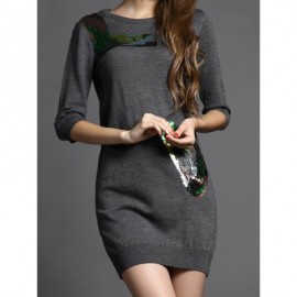 Vintage Jewel Neck Half Sleeves Sequin Sweater Dress For Women