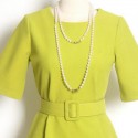 Vintage Jewel Neck Half Sleeves Solid Color Woolen Dress For Women