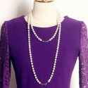 Vintage Jewel Neck Long Sleeves Lace Splicing Woolen Dress For Women