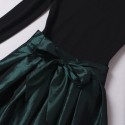 Vintage Jewel Neck Long Sleeves Pleated Bowknot Long Dress For Women