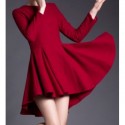 Vintage Jewel Neck Long Sleeves Solid Color Asymmetric Dress For Women