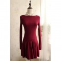 Vintage Jewel Neck Long Sleeves Solid Color Sweater Dress For Women