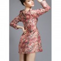 Vintage Jewel Neck Puff Sleeves Abstract Print Dress For Women