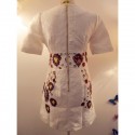 Vintage Jewel Neck Short Sleeves Jacquard Beaded Dress For Women