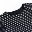 Vintage Jewel Neck Short Sleeves Polka Dot Belt Slit Asymmetric Dress For Women