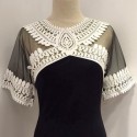 Vintage Jewel Neck Short Sleeves Voile Splicing Dress For Women