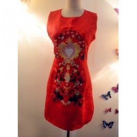 Vintage Jewel Neck Sleeveless Beaded Embroidered Dress For Women