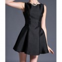 Vintage Jewel Neck Sleeveless Buttons Embellished Black Dress For Women