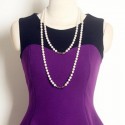 Vintage Jewel Neck Sleeveless Color Splicing Woolen Dress For Women