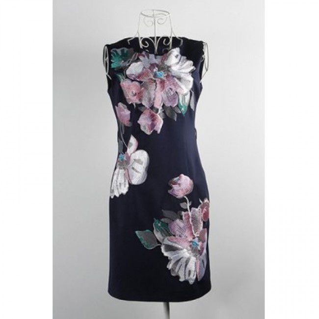 Vintage Jewel Neck Sleeveless Floral Embroidered Dress For Women