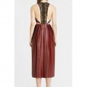 Vintage Jewel Neck Sleeveless Lace Faux Leather Splicing Dress For Women