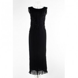 Vintage Jewel Neck Sleeveless Lace Splicing Pleated Long Dress For Women