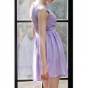 Vintage Jewel Neck Sleeveless Pleated Solid Color Dress For Women