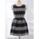 Vintage Jewel Neck Sleeveless Print Dress For Women