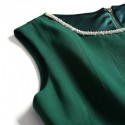 Vintage Jewel Neck Sleeveless Rhinestoned Solid Color Zippered Dress For Women