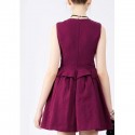 Vintage Jewel Neck Sleeveless Solid Color Pleated Dress For Women
