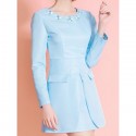 Vintage Jewel Neck Solid Color Beaded Long Sleeves Dress For Women