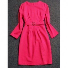 Vintage Jewel Neck Solid Color Long Sleeves Dress For Women