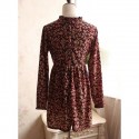 Vintage Long Sleeves Tiny Floral Print Dress and Solid Color Sweater Suit For Women